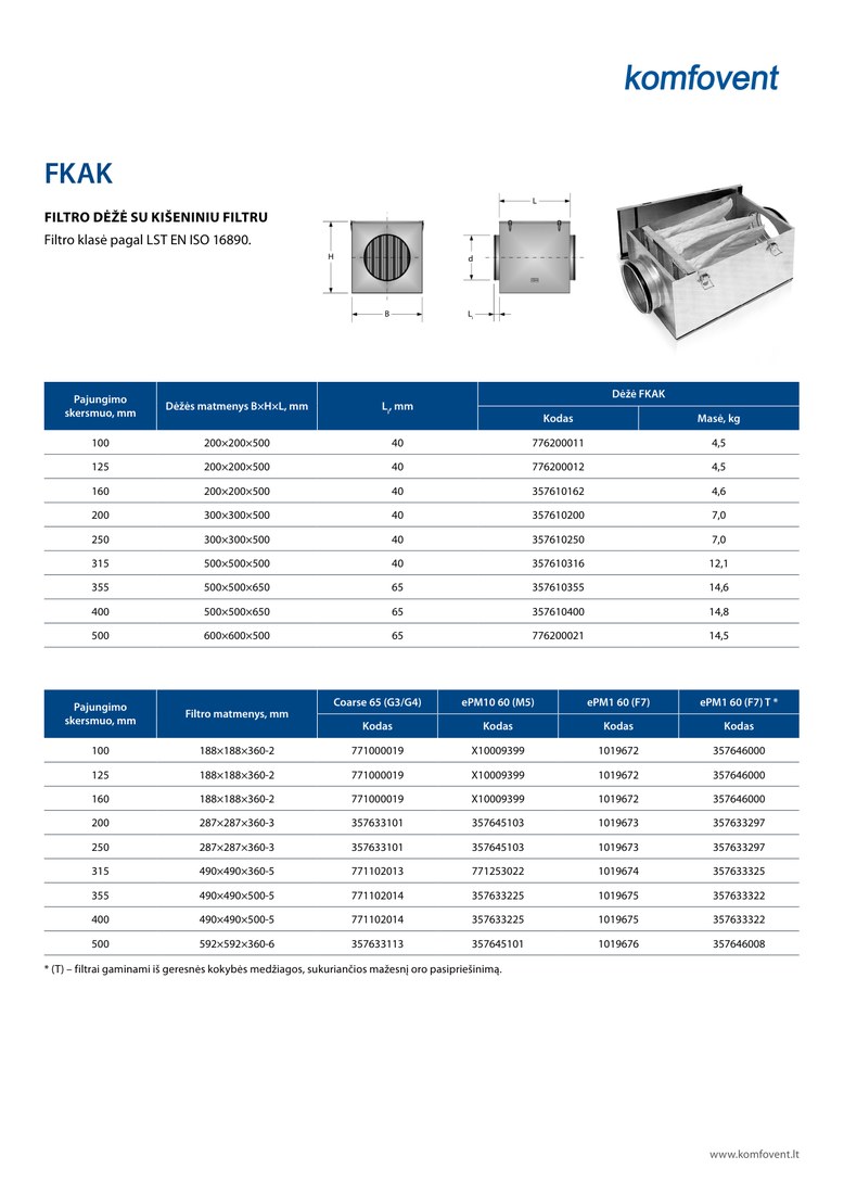 Канальный фильтр Komfovent FKAK-355-M5