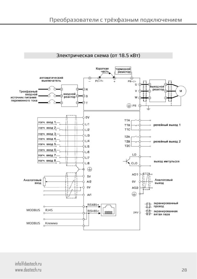 Преобразователь частоты Dastech D32-T3-220G/250P, 220/250 кВт, 380 В